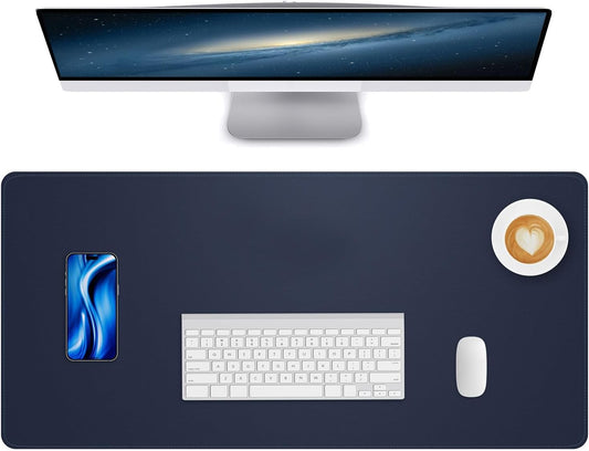 Large Desk Mouse Pad Protector, Stitched Locking Edge Non-Slip PU Leather Desk Mat Laptop Table Pad Blotter, Waterproof Durable Writing Pad for Office and Home (Dark Blue, 120 x 43cm)
