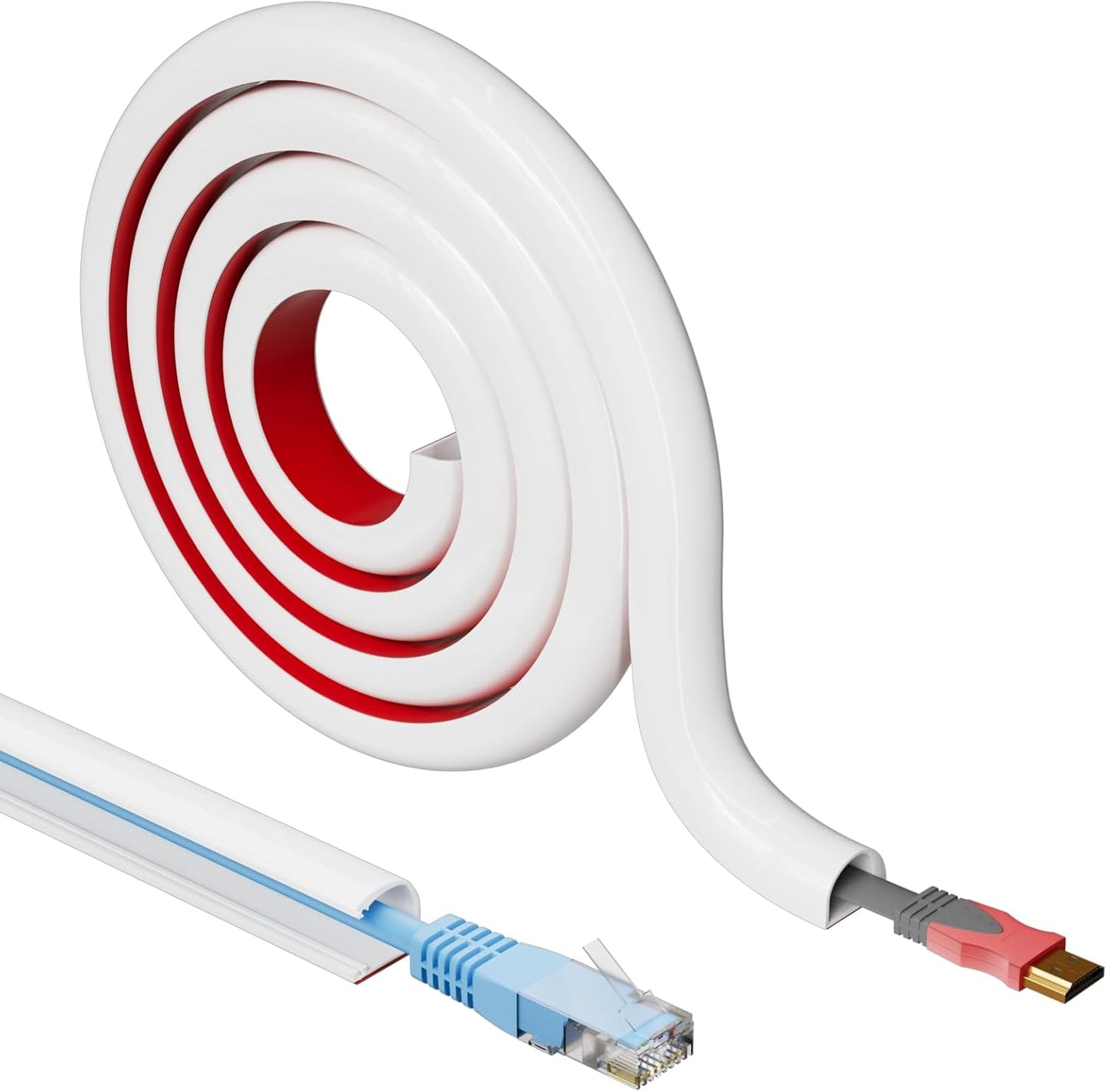 Cord Hider Raceway Kit, 118 inch Wall Cable Hider for 1 Cable, Silicone Material Hiding Wall Mount TV Powers Cords in Home Office, W0.59 H0.39in White