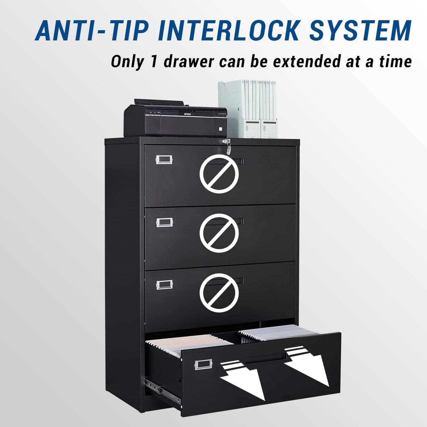 Lateral File Cabinet with Lock, 4 Drawer Large Metal Filing Cabinet,Home Office Lockable Storage Cabinet for Hanging Files Letter/Legal/F4/A4 Size-Assembly Required