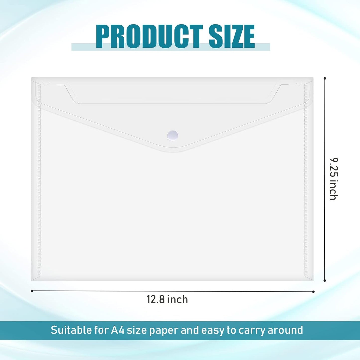 Zhehao 100 Pcs Clear Envelopes with Snap Button Closure A4 Letter Size Plastic Envelope Folder Poly Document File Folders for home Office(Clear,Simple Style)