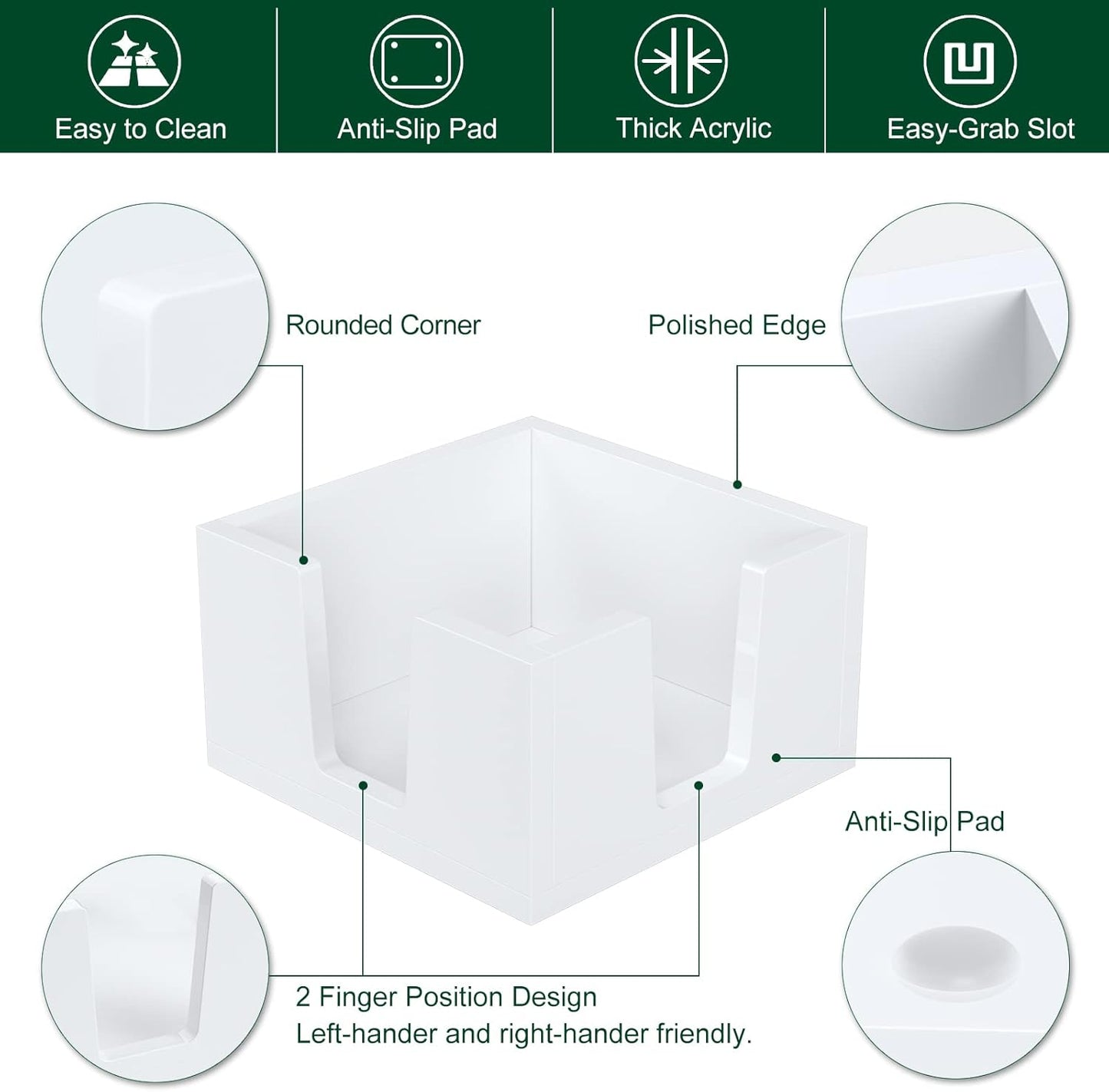 Acrylic Sticky Note Holder, Self-Stick Note Pad Holder W/O Pads - Note Dispenser Memo Pad Holder Desk Organizer for School Office Home (3''x3'' White)