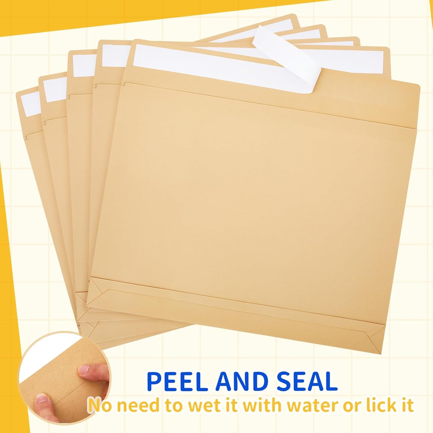 20 Pcs 14 x 18 x 1.6 Inch Large Expandable Catalog Envelopes Manilla Kraft Peel and Seal Envelopes Light Large Mailing for Office Home Documents Magazines Photos Storage Organizing(Brown)