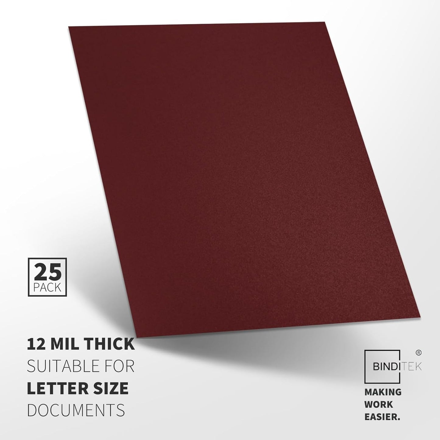 Binditek 25 Pack 12 Mil Sand-Textured Polycover - Plastic Binding Cover for Business Reports and Proposals - Lightly Sanded Finish - Square Corners, Un-Punched, Maroon Color, Office Supplies