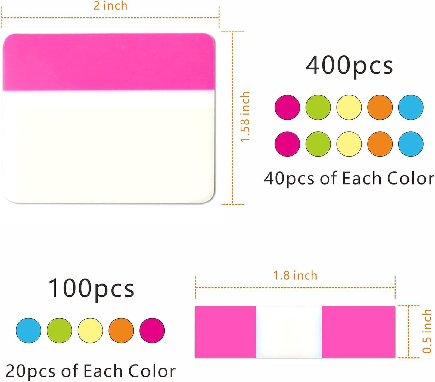 Sticky Tabs – Book tabs, Page Labels for Books, Files & Binders – Strong Adhesive & Repositionable Index Markers for Notebooks& Journals（500 Pieces 2 Inch 21 Sets 10 Colors）