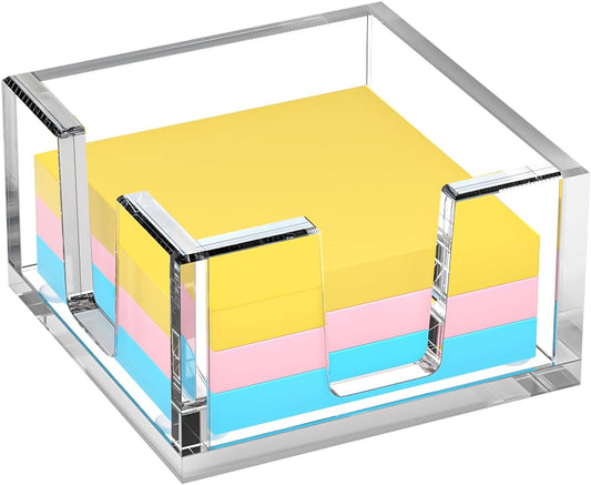 Acrylic Sticky Note Holder, Self-Stick Note Pad Holder W/O Pads - Note Dispenser Memo Pad Holder Desk Organizer for School Office Home (3''x3'' Clear)