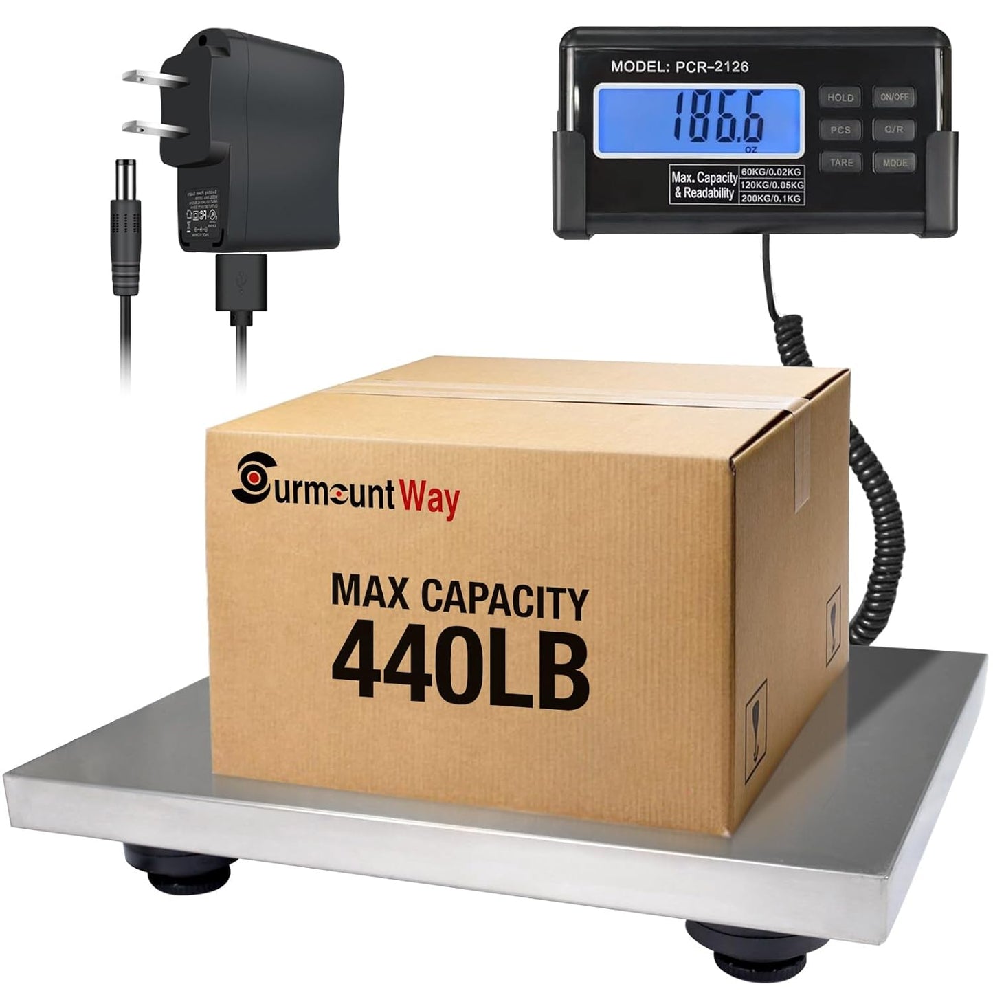 Large 440lbs Shipping Scale, 15"X 12" Platform Heavy Duty Stainless Steel Platform for Postal Industrial Floor Business Office Home Warehouse Package Luggage