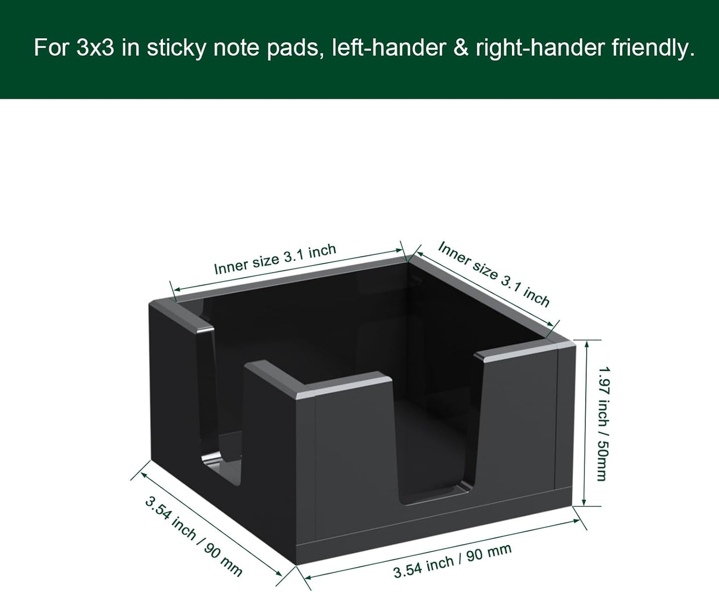 Acrylic Sticky Note Holder, Self-Stick Note Pad Holder W/O Pads - Note Dispenser Memo Pad Holder Desk Organizer for School Office Home (3''x3'' Black)