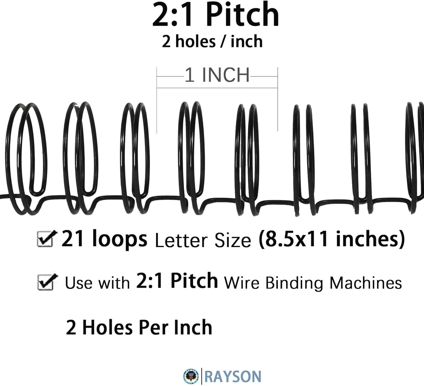 Rayson WR21159BK Wire Binding Spines, 2:1 Pitch Double Loop Binding Wires 5/8 Inch, 21-Loop Wire Ring Pack of 50 with Black