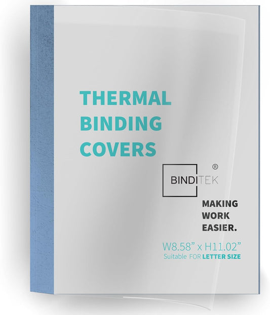 Binditek 10 Pack Thermal Binding Presentation Covers, 1/8 Inch Spine, Holds 30 Sheets, Ultra Clear Front Cover, Blue Paper Back Cover, Letter Size, for Students and Coworkers