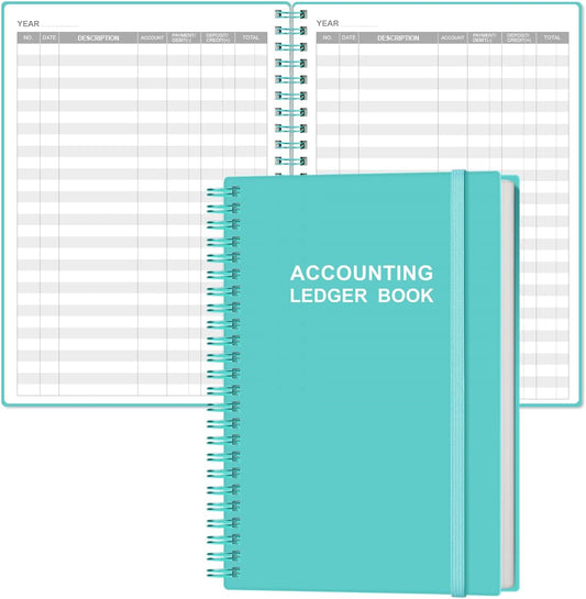 Accounting Ledger Book - A5 Ledger Book for Bookkeeping, Small Businesses & Personal Use, Expense Tracker Notebook for Tracking Money, Expenses, Deposits & Balance, 5.8" x 8.4", Teal