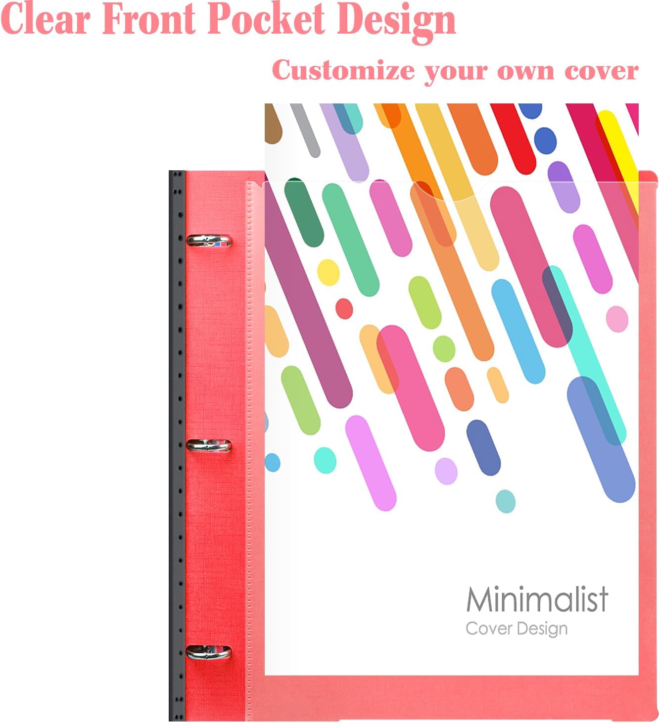 INFUN 1 Inch Telescoping 3 Ring Binder - 1PCS,Flexible Round Binder with Customizable Front Cover and Clear Catalog Pocket, 1 Inch Rings, 225 Sheet Capacity-Red