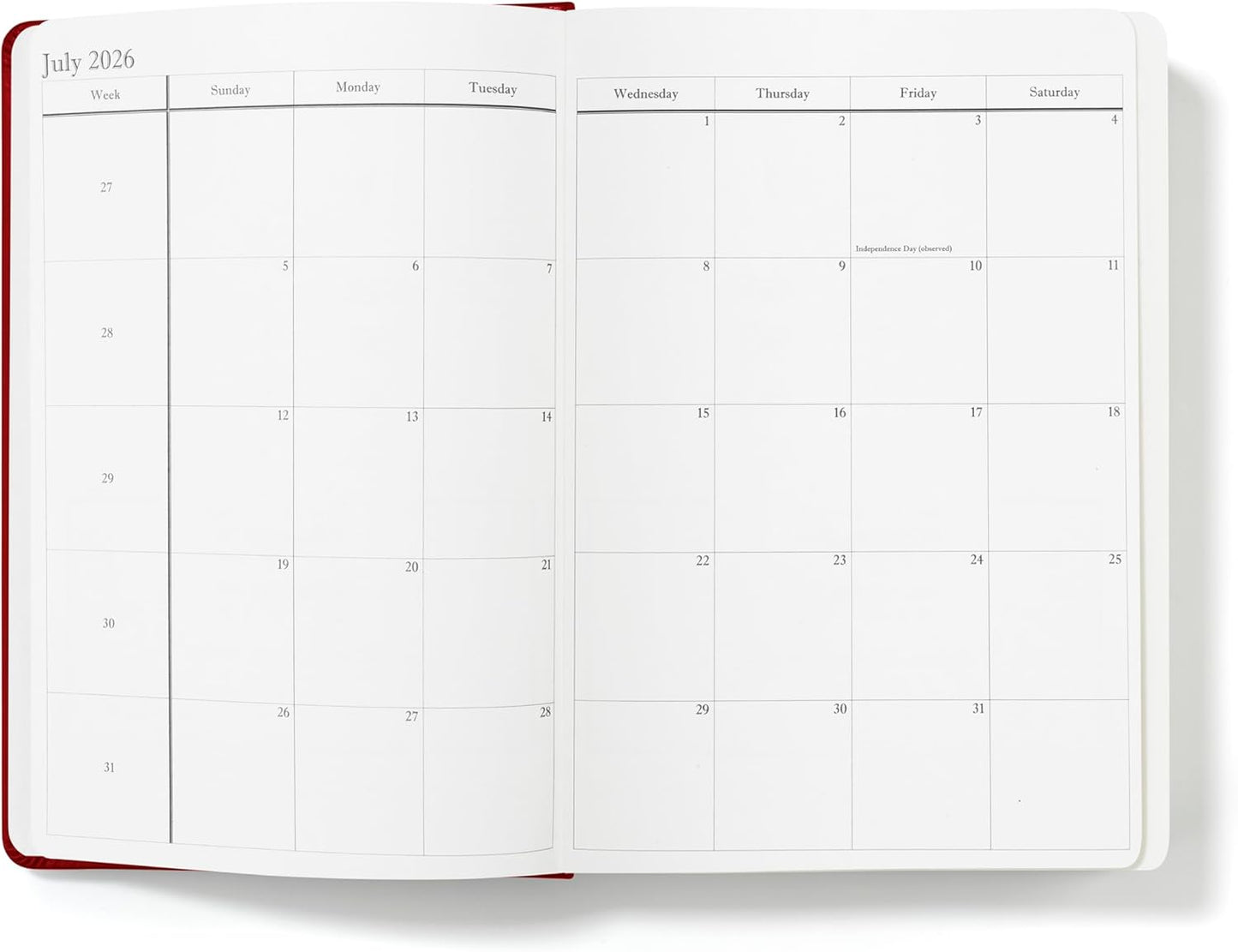 Wykeham's Executive 2026 Daily Journal Planner – US Public Holidays & Format – Customization Available (Personalized Crimson, 8.5”×5.5”)