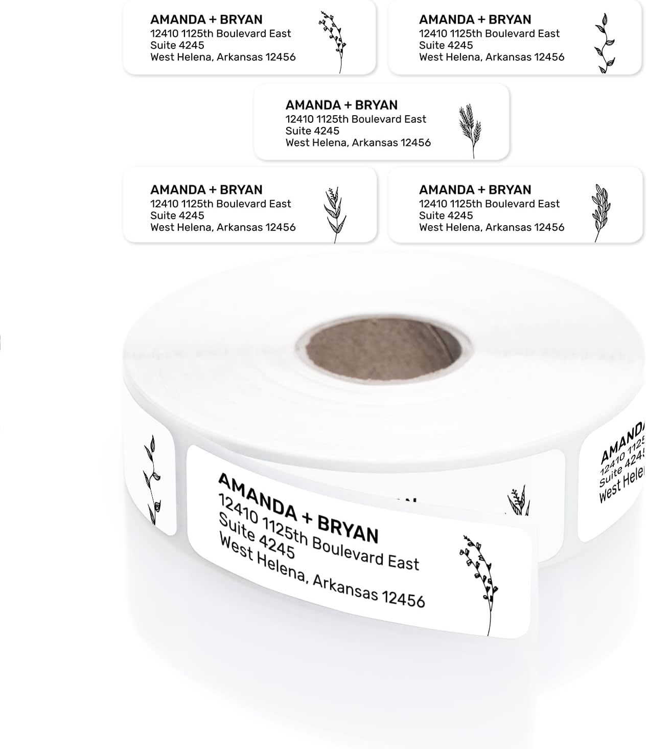 Botanical Flowers Rolled Address Labels/Roll of 250 Alternating Floral Illustrations Personalized Address Labels/Designer Return Address Stickers in Elegant Plastic Dispenser