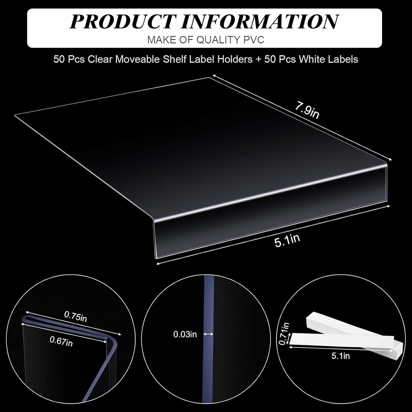 Tinlade 50 Pcs Clear Moveable Shelf Label Holders with 50 Insert, Clear Bookshelves Tags Plastic Transparent Library Shelf Markers Holders for Library Office Store 5.1 x 7.9 x 0.75 Inches