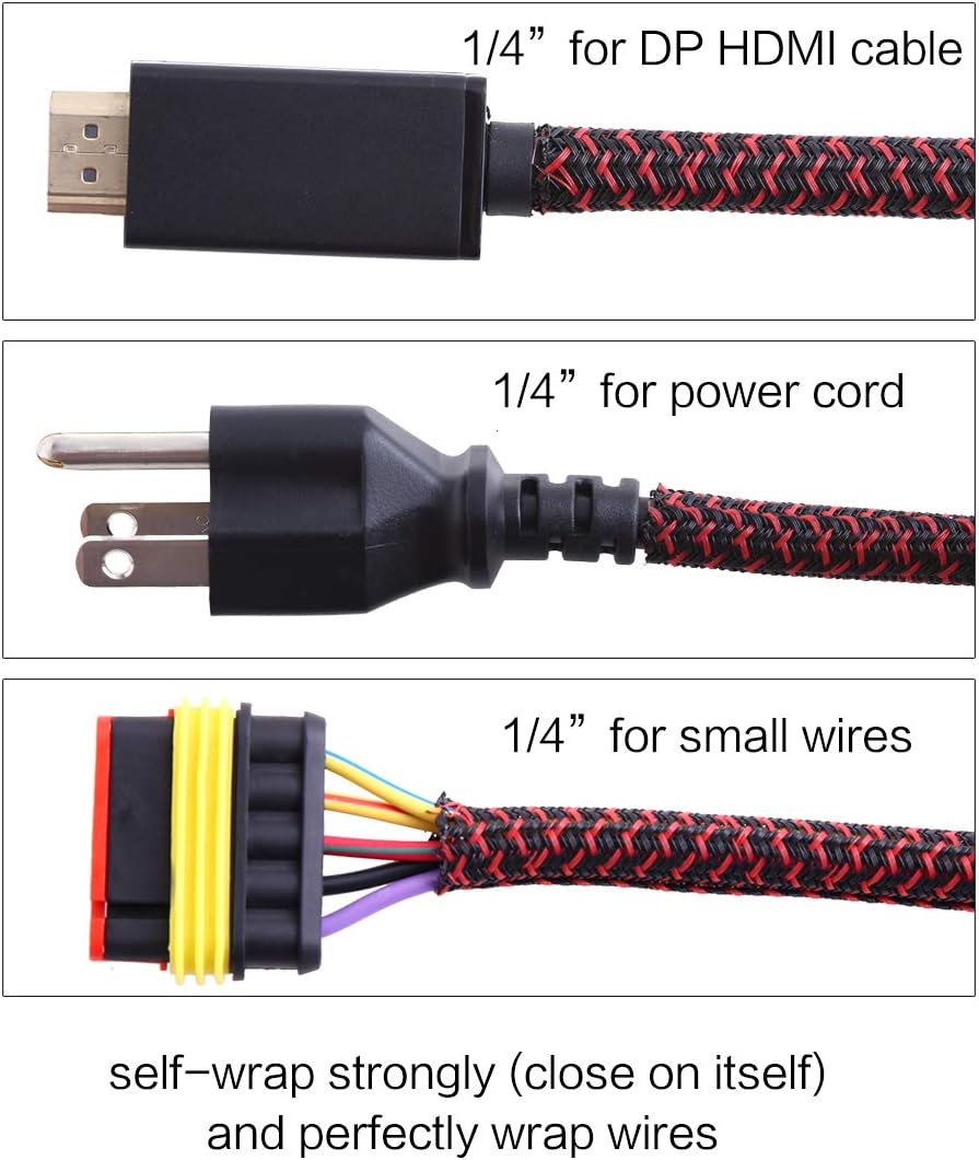 Alex Tech 10ft - 1/4 inch Cord Protector Wire Loom Tubing Cable Sleeve Split Sleeving For USB Cable Power Cord Audio Video Cable – Protect Cat From Chewing Cords - Blackred
