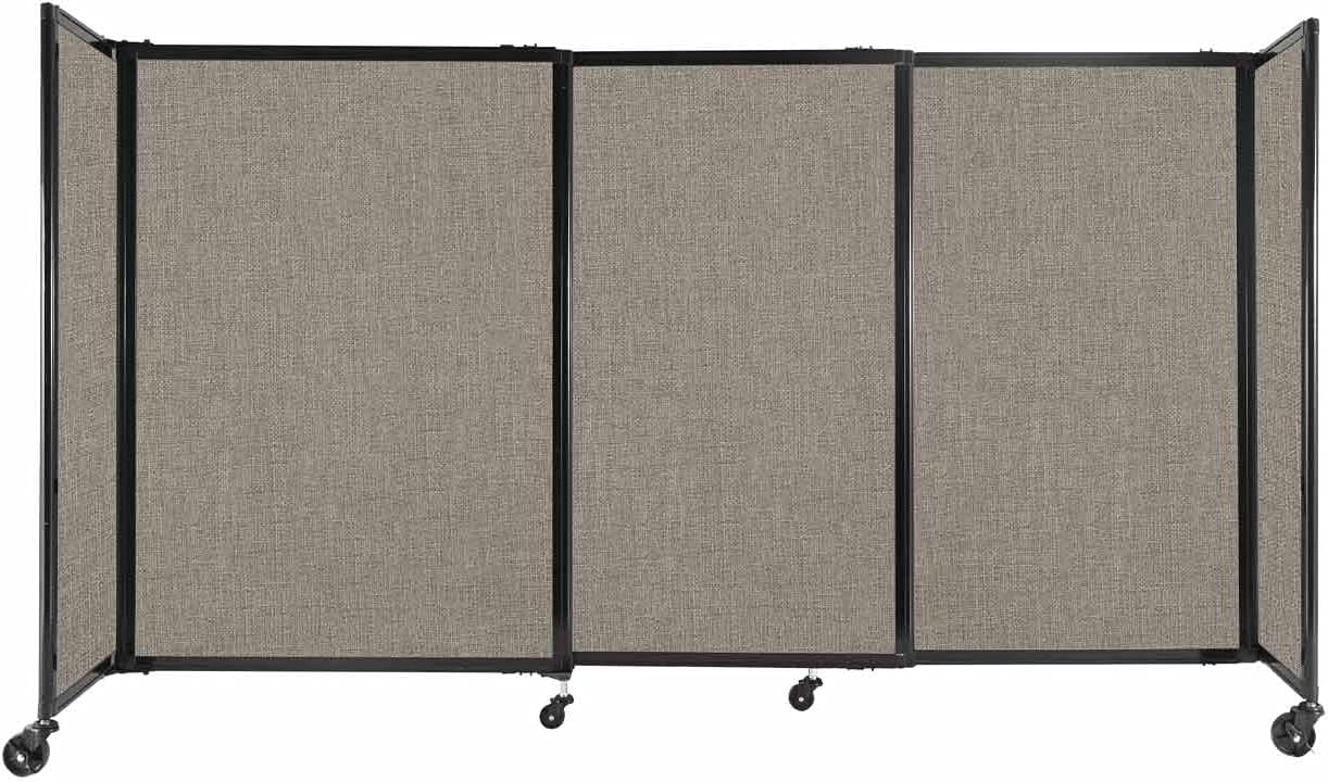 Versare Straightwall Sliding Portable Wall Partition | Freestanding Office Dividers | Locking Wheels | Temporary Room Separator | 7'2" Wide x 4' Tall Warm Pebble Fabric Panels