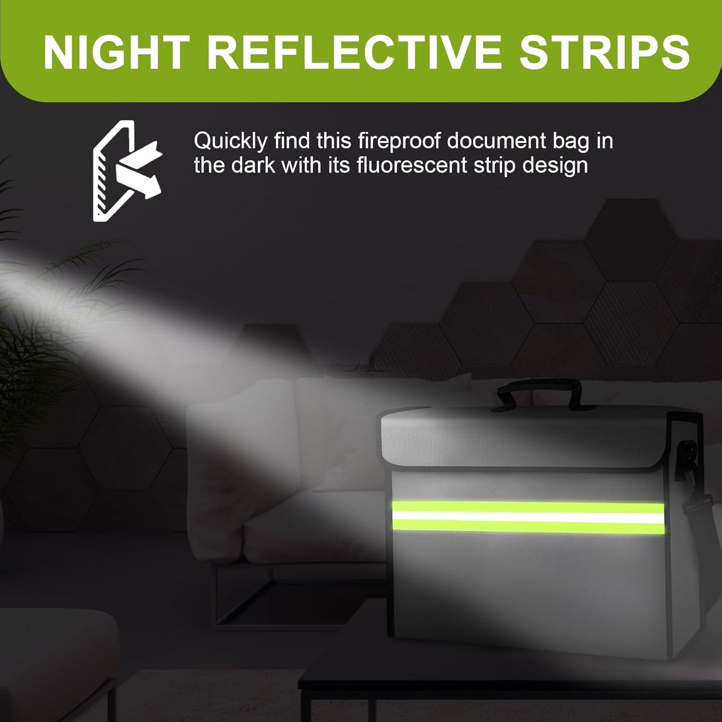 Large Fireproof Money Bags with Lock-6500°F Fireproof Document Box,10 Layers Insulation Materials&Waterproof Zipper,Removable Folder Layers/Wallet,Reflective Strip for Valuables(16.5”x 12.4”x 5.5”)