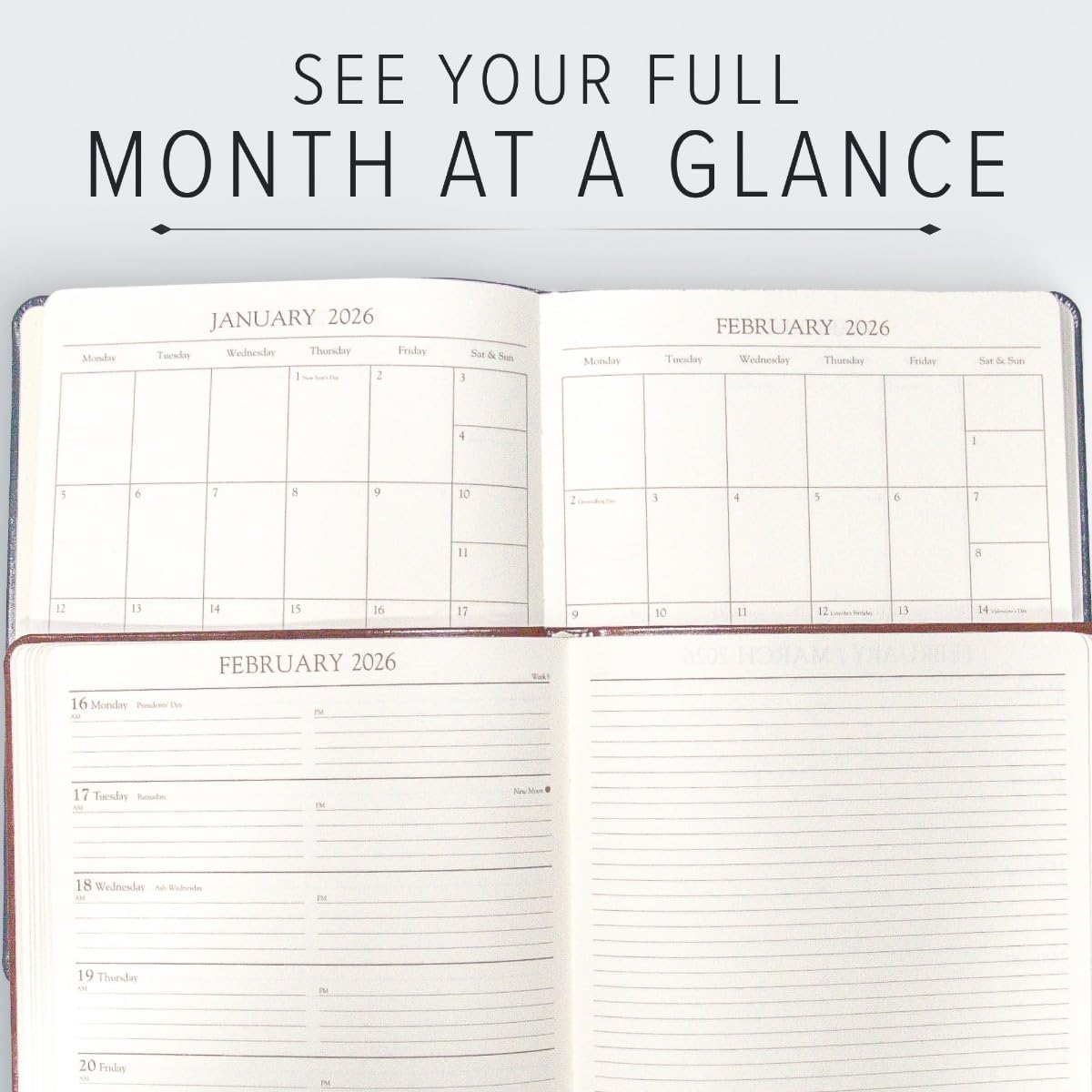 Gallery Leather Academic Planner 2025-2026, Teacher and Student Weekly Monthly Planner, Elegantly Bound Calendar with Gold-Gilded Page Edges, 18 Months - Caribbean Fuchsia - 9x7"