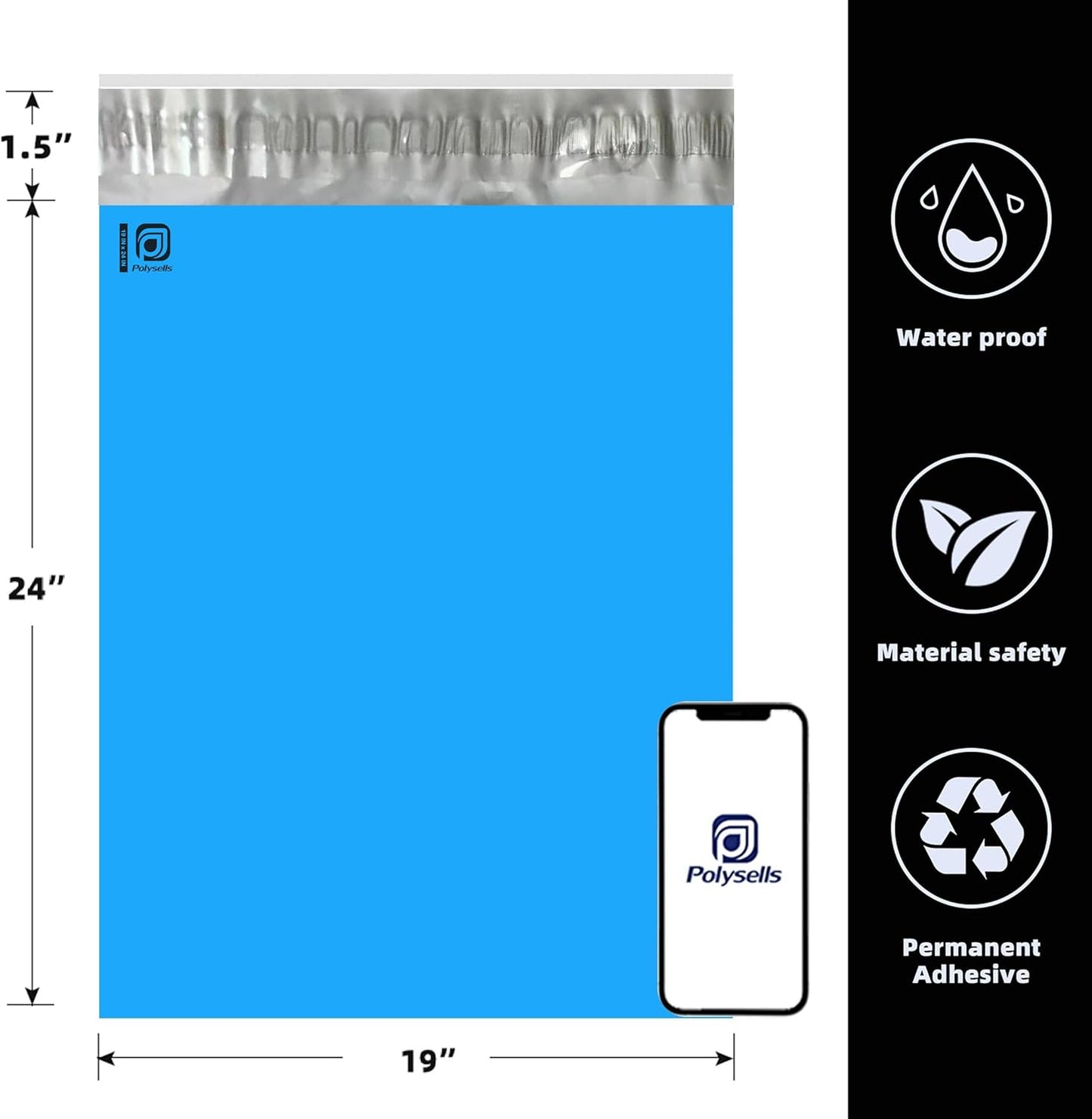 POLYSELLS 100 pcs 19x24 Inches Blue Poly Mailers Shipping Envelopes, Strong Adhesive Sealing, Waterproof, and Tear-resistant Postal Mailing Bags for Clothing, Books, and Accessories
