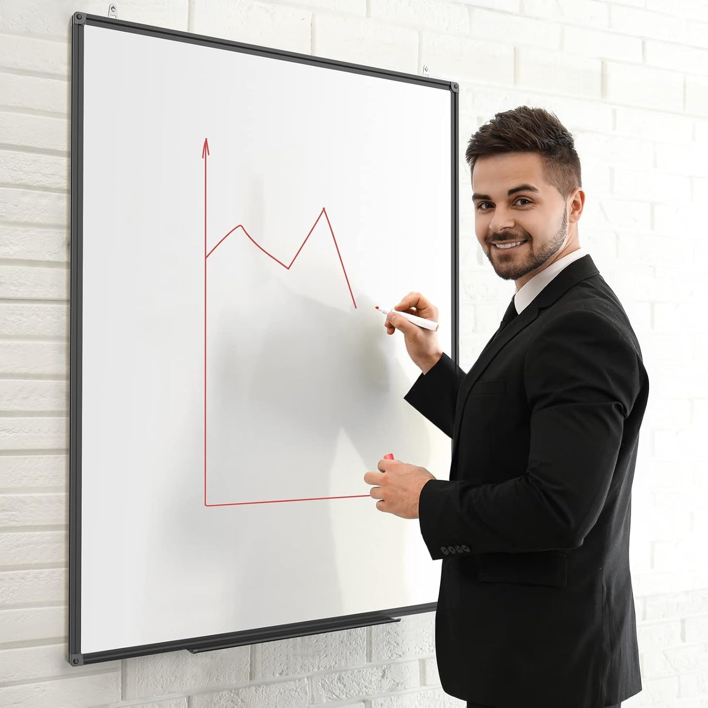 Magnetic Dry Erase Whiteboard 48 x 36 Inch - 4 x 3 Large White Board, Black Aluminum Frame Wall-Mounted, Magnetic Eraser, 2 Pen, Detachable Marker Tray, 6 Magnets for Office, School