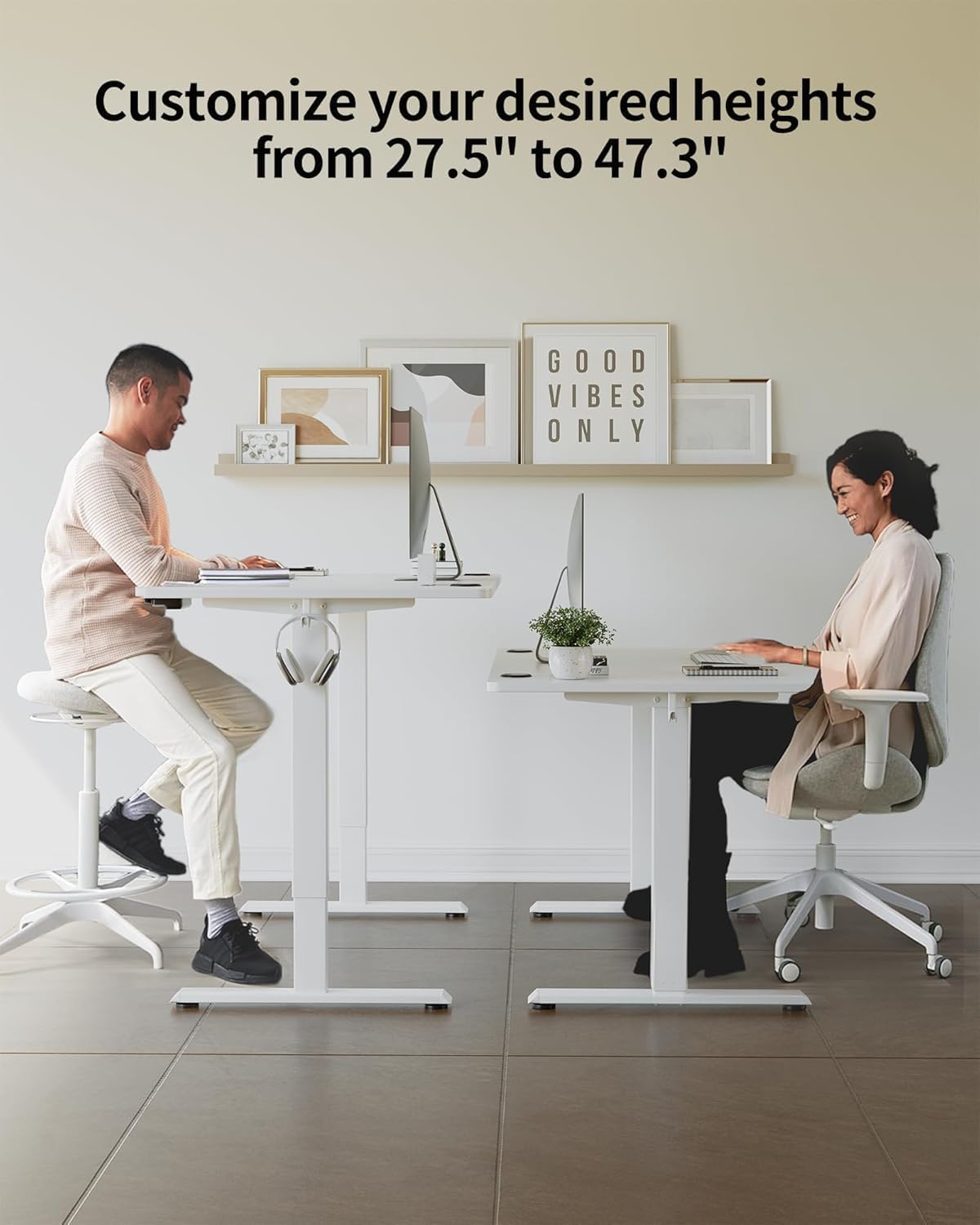 FEZIBO One-Piece Standing Desk Adjustable Height Stand up Home Office Desk, 40x24 Inch Electric Standing Computer Desk, with 4 Memory Presets, Fixable casters, White