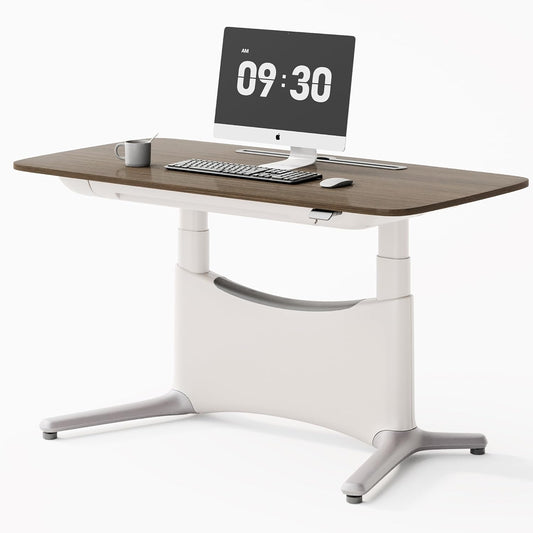 COLAMY Electric Standing Desk, Whole-Piece Gaming Desk with Dual Motors, Ergonomic Footrest, Drawers for Storage, Adjustable Height Sit-Stand Desk for Home Office (MFC Desktop, Walnut + White)