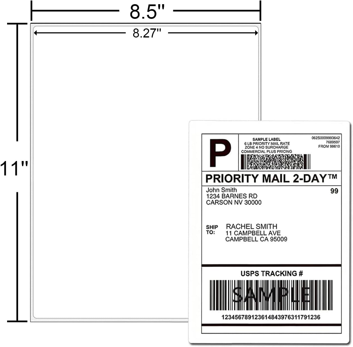 1-up 8.5" x 11" 100 Sheets Printable Sticker Labels Paper,for Laser/Inkjet Printers, Full Sheet Sticker Labels, Write Lable(100 Labels)
