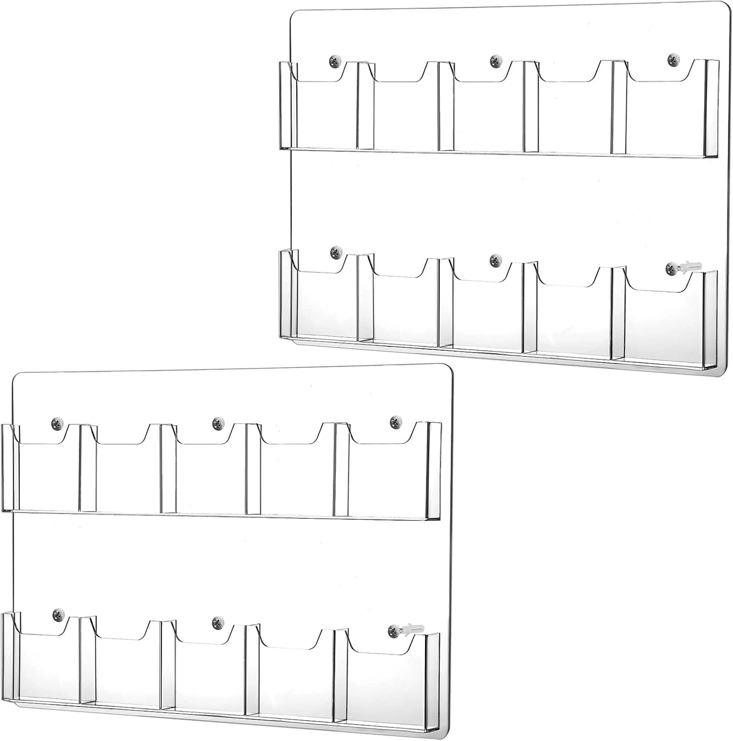 Eersida 2 Pack Acrylic Brochure Pamphlet Holder Wall Mount Clear Brochure Display Holder Plastic Trifold Flyer Rack Literature Storage Rack for Offices Waiting Room (10 Pockets, 15 x 21 Inch)