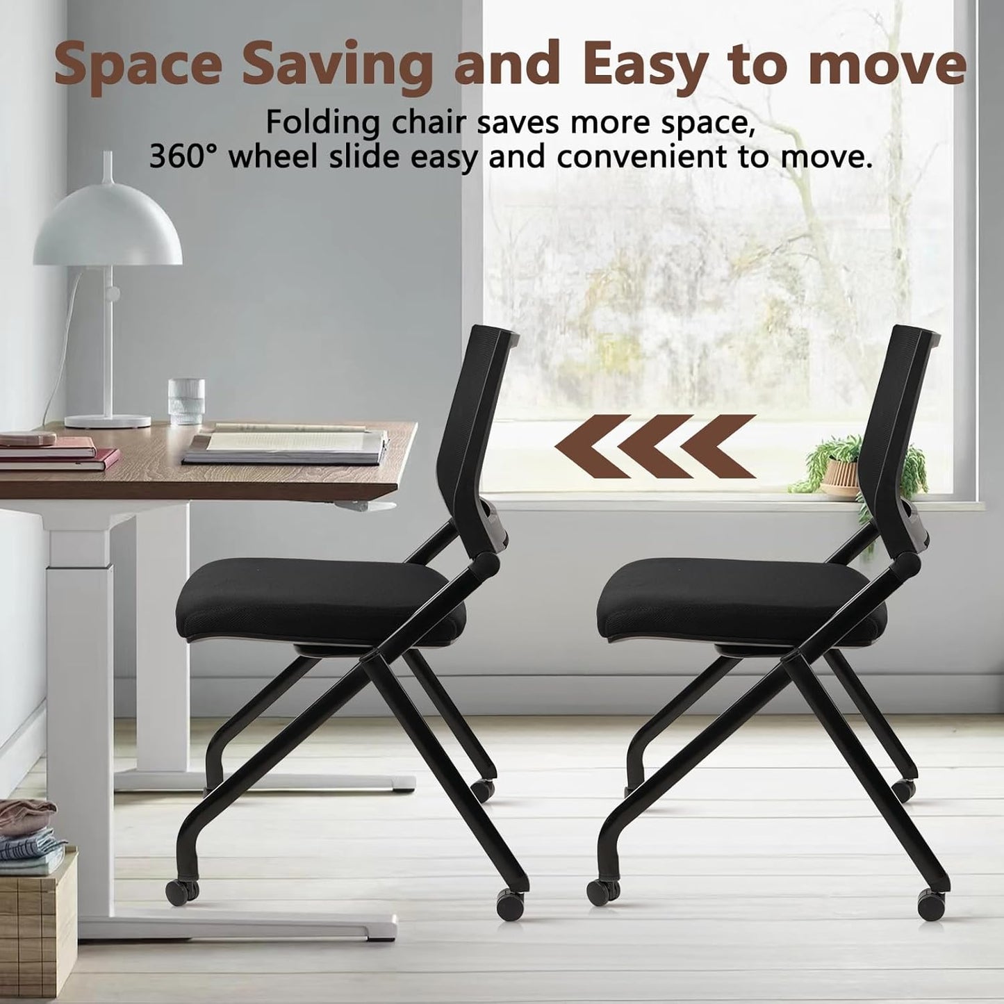 CLATINA Stackable & Foldable Conference Room Chairs, Waiting Room Chairs with Wheels & Lumbar Support, Ergonomic Mesh Bouncing Back Folding Chair for Office Meeting Schools Training Room, Black 10pk