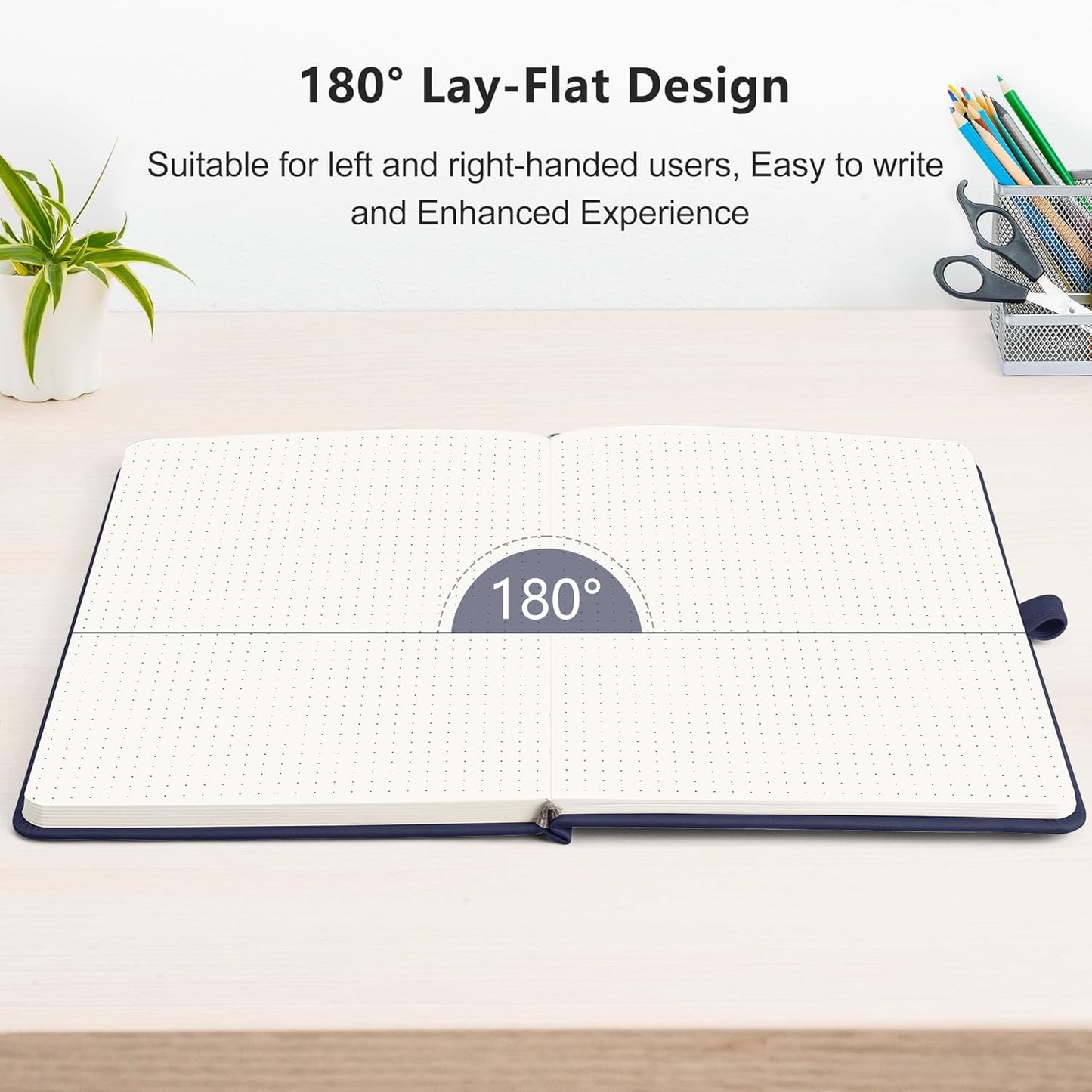 RETTACY Bullet Dotted Journal Notebook, 192 Pages, A5 Medium Size (5.7'' x 8.3''), Leather Hardcover, 100 GSM Thick Paper, for Bullet Journaling, Planning, Tracking (Navy Blue)