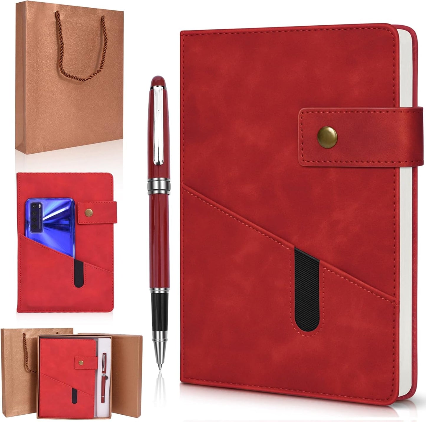 A5 Lined Leather Journal Notebook,Hardcover Journal Set with Pen and Gift Box,100Pages 100gsm Thick Ruled Paper Daily Diary for Men Women School,Travel,Business,Work,Writing 5.9" X 8.4"