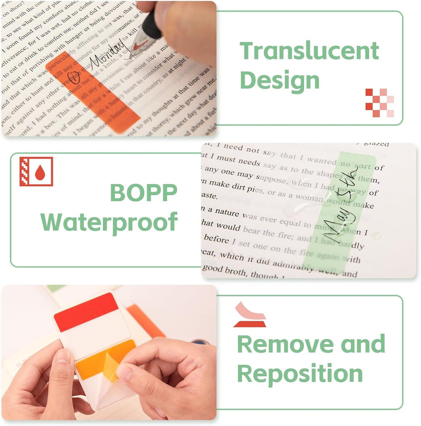 KICNIC Sticky Tabs 480 Pcs 2Inch, Pastel Book Tabs, Adhesive BOPP Page Tabs, Transparent Annotation Labels, Tabs for Notebooks, Small Markers for School, College, Office (12 Colors)