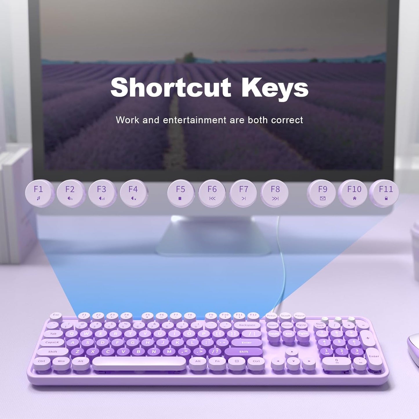 Large Print Keyboard, USB Wired Computer Keyboard, Full Size Keyboard with Number Pad for PC Laptop Desktop Windows 7 8 10 11 (Purple Colorful)