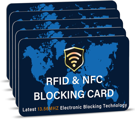 SaiTech IT 5 Pack RFID Blocking Card NFC Contactless Debit/Credit Card ATM Passport Protector ideal for Men & women slim with World map design perfectly fit in wallet - Blue
