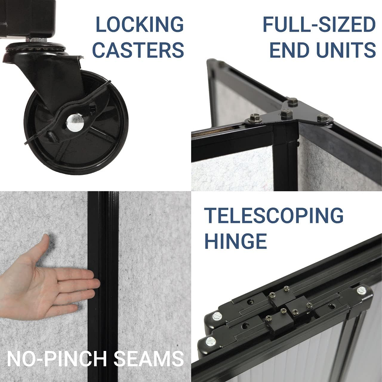 Versare Straightwall Sliding Portable Wall Partition | Freestanding Office Dividers | Locking Wheels | Temporary Room Separator | 7'2'' Wide x 6' Tall Black Fabric Panels