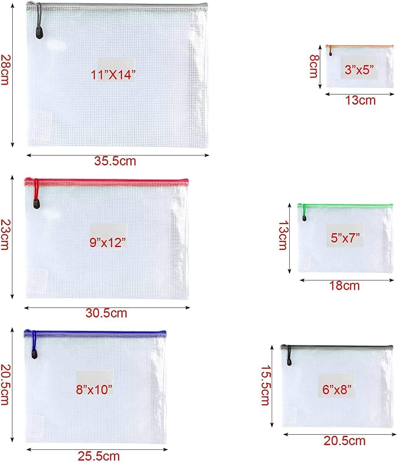 Oaimyy-18 PCS-6" x 8" Inch -Mesh Zipper Pouch, Plastic Zip File Folders Puzzle Bags for Organizing,Office Supplies,Travel,Home Storage-Multicolor