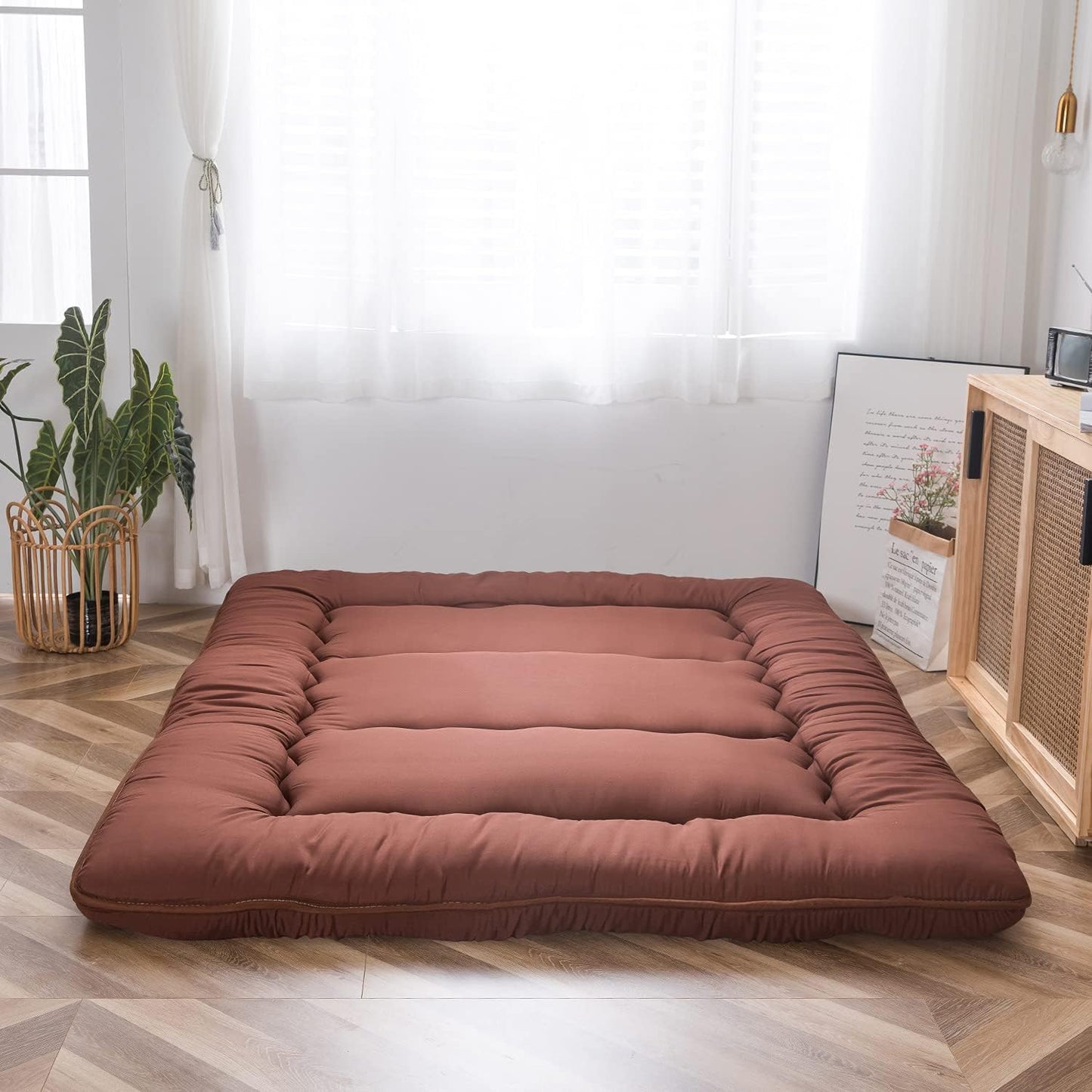 Japanese Shiki Futon Mattress Floor Mattress Thicken Tatami Mat Sleeping Pad Roll Up Mattress Floor Lounger Bed Rolling Up Couch Bed Mattress Pad for Guest Room, Coffee, King