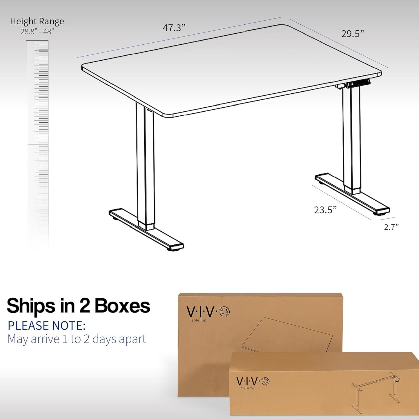 VIVO Electric 48 x 30 in Standing Desk, Memory Height Adjustment, 1B Series, One-Piece Black Top, Black Frame, DESK-KIT-1B5B