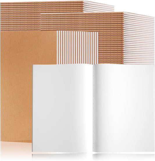 60 Pack A5 Unline Kraft Notebooks, 8.3x5.5inch Blank Journal Notebook Bulk for Drawing & Writing, Small Blank Paper Sketchbook Travel Journal Set for Adult, Paint Beginner and Student, 60 Pages