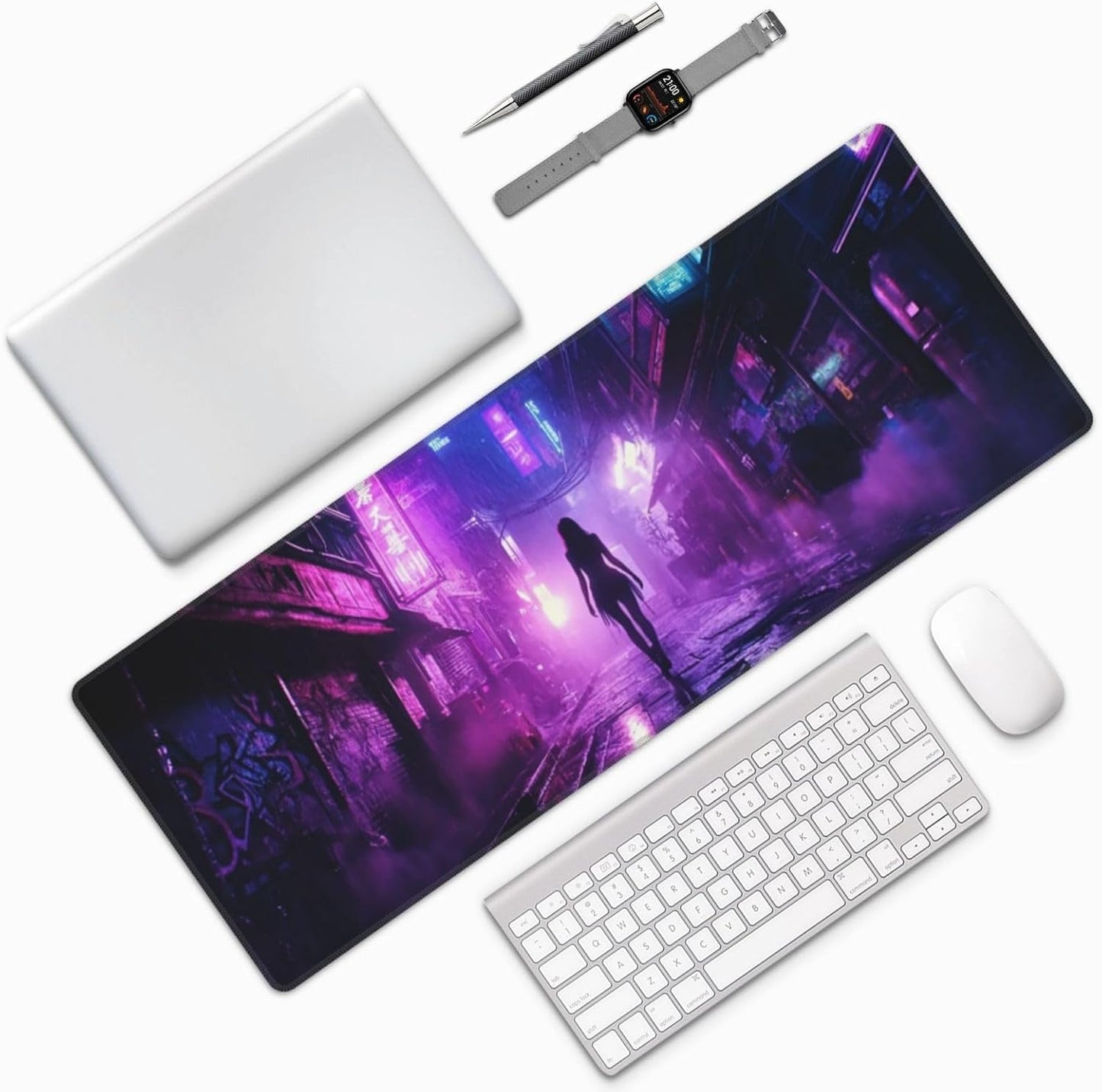 Punk Mouse Pad 31.5 X 11.8 Inch Big Desk Rubber Base Stitched Edges Keyboard Pad XXL Mouse Mat for Home Game and Office