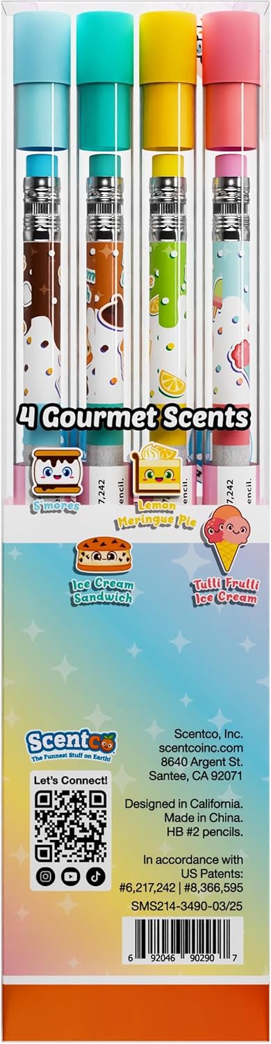 Smencils Dessert Scented Pencils – HB #2 Graphite Pencils Made from Recycled Newspapers, 4 Pack, Long-Lasting Gourmet Scents, Fun School Supplies & Gifts for Kids, Teachers, Classroom Rewards