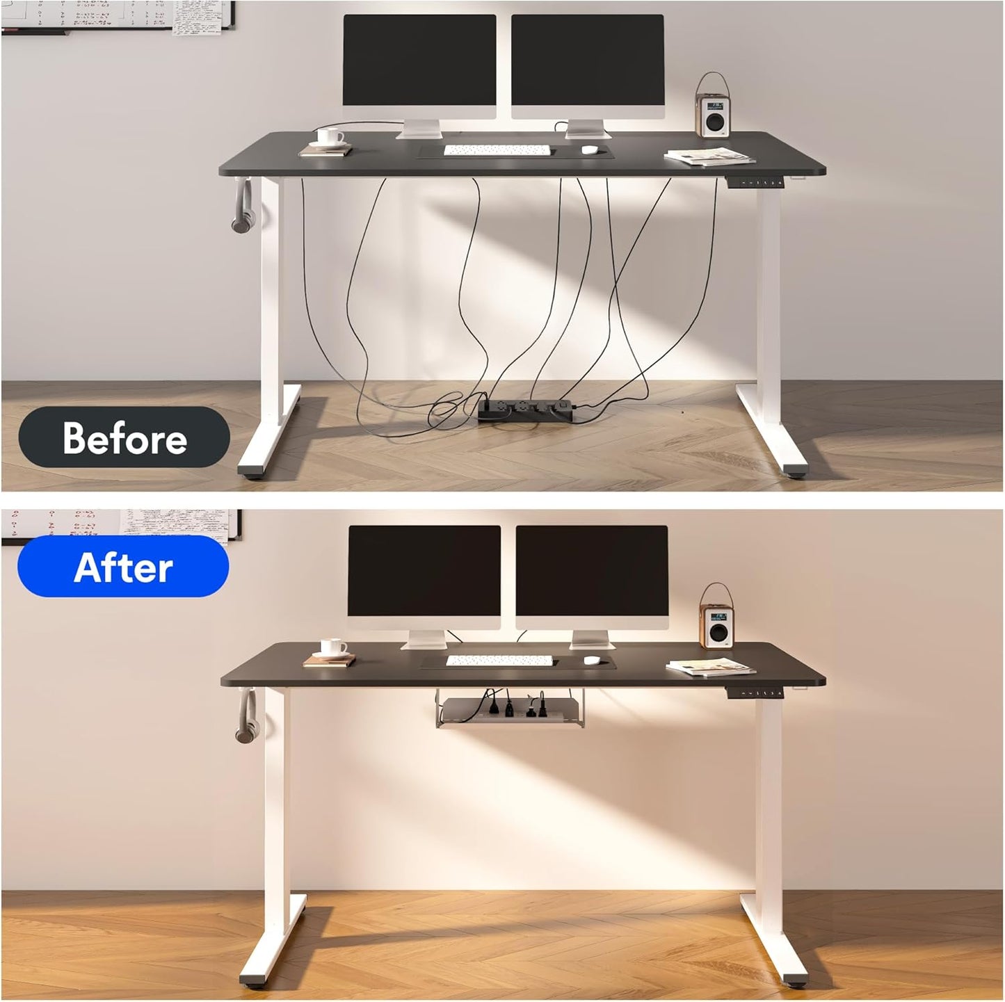 FLEXISPOT EN1 Essential Adjustable Height Desk Electric 40 inch X 24 inch Whole-Piece Desktop Small Standing Desk Ergonomic Memory Controller (White Frame + 40 inch Mahogany Desktop)