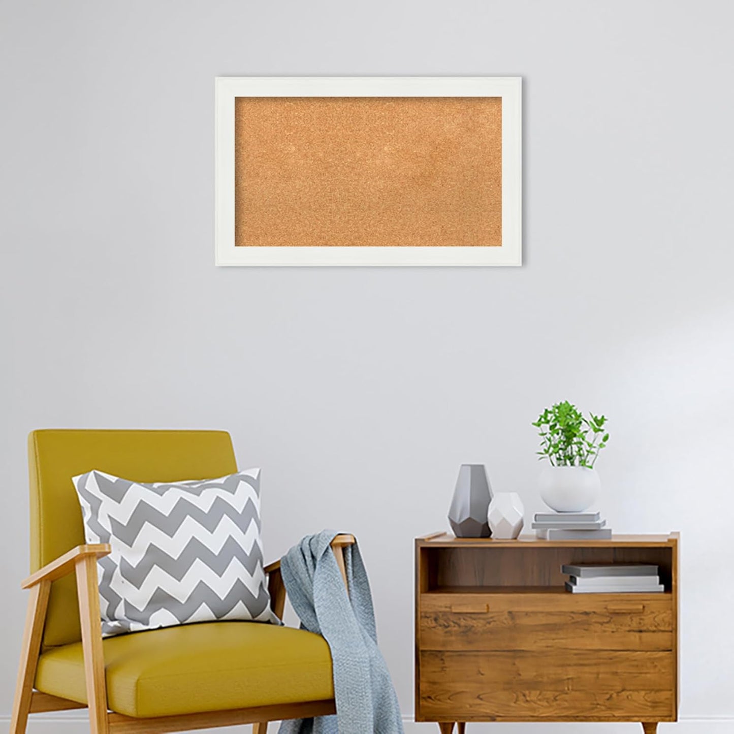 Amanti Art Natural Cork Board for Wall, 19x31 Vision Board with White Frame, Medium Corkboard Office Decor for Home Organization, Casual Corkboard Pinboard to Display Items for Home Organization in