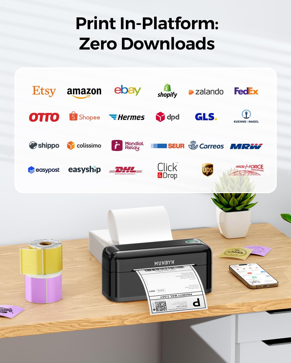 MUNBYN Bluetooth Thermal Label Printer RealWriter RW402B, 4x6 Shipping Label Printer for Small Business, Compatible with Android, iPhone and Windows, Mac, Chromebook, Ebay, USPS, FedEx, Shopify