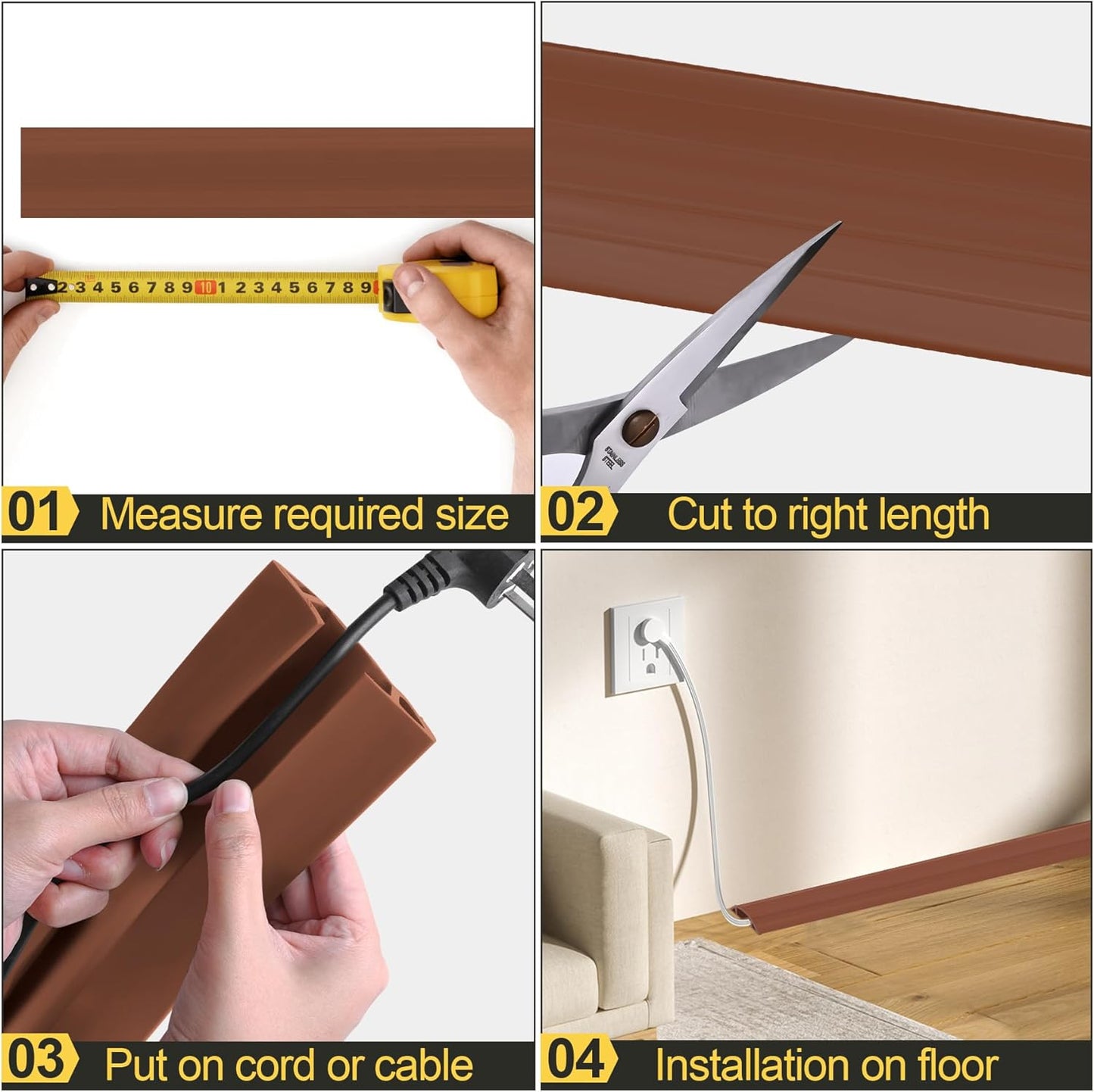MYFAMIREA 4FT Floor Cord Cover Heavy Duty Cable Cover Protector with 3 Channels Extension PVC Floor Wire Cover Outdoor Cord Hider Management Cord Cover for Wire on Floor for Home Office Outdoor, Brown