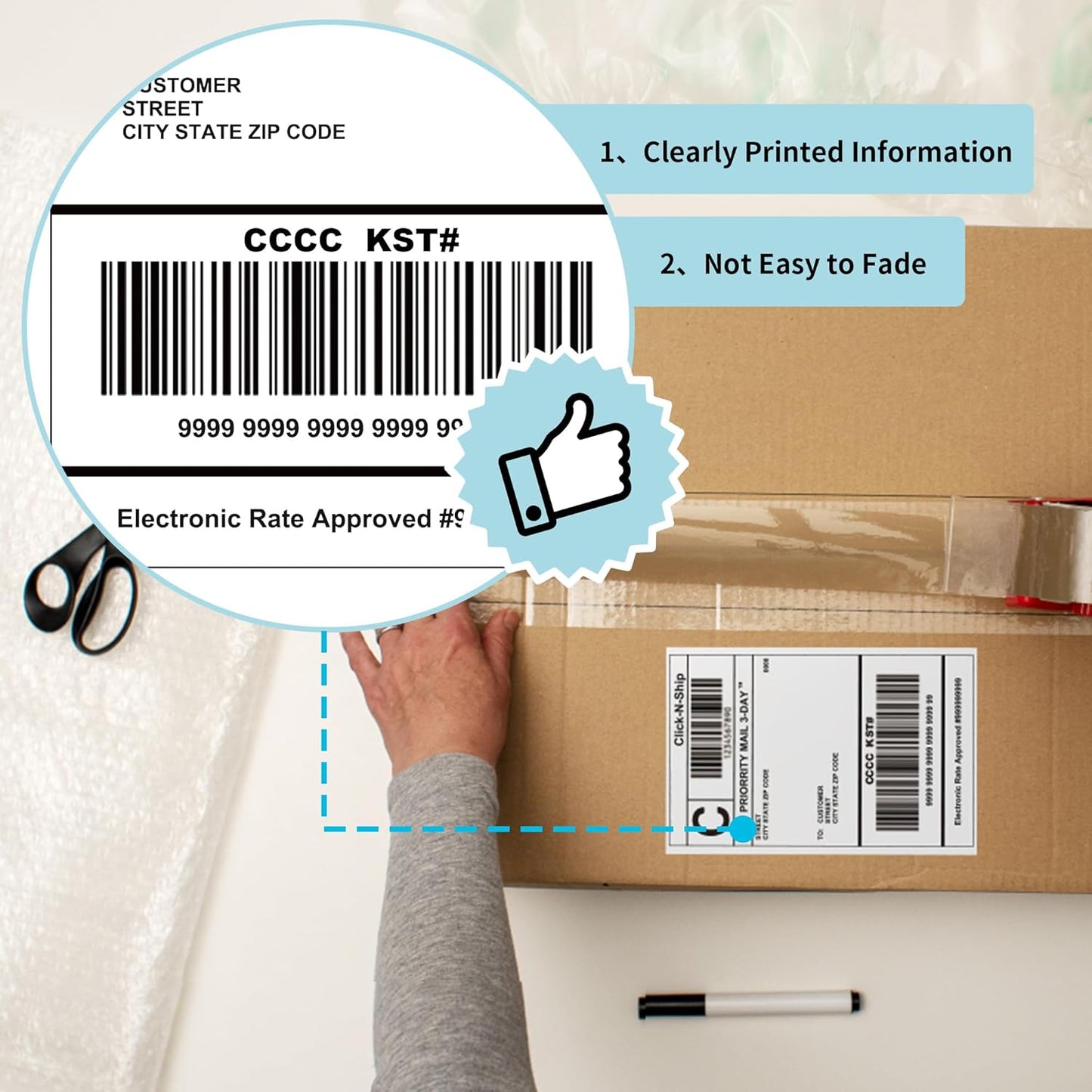 L LIKED 500 Fanfold 4 x 6 Thermal Labels, with Perforated Line Shipping Labels, Compatible with Zebra & Rollo Printer, White, Commercial Grade