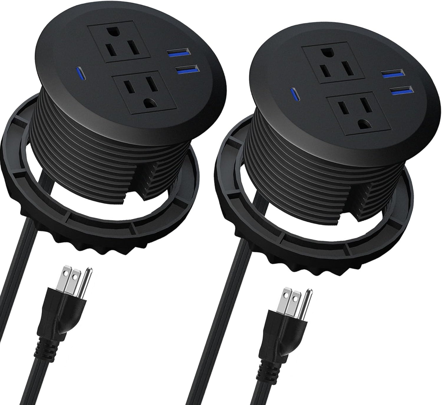2PCS 3 Inch Desktop Power Grommet,10ft Cord,20W USB C Fast Charging Station,3-USB Port,Flush Mount.Round Recessed Power Strip Desk Hole Grommet Outlet for Workspace,Sofa,Black