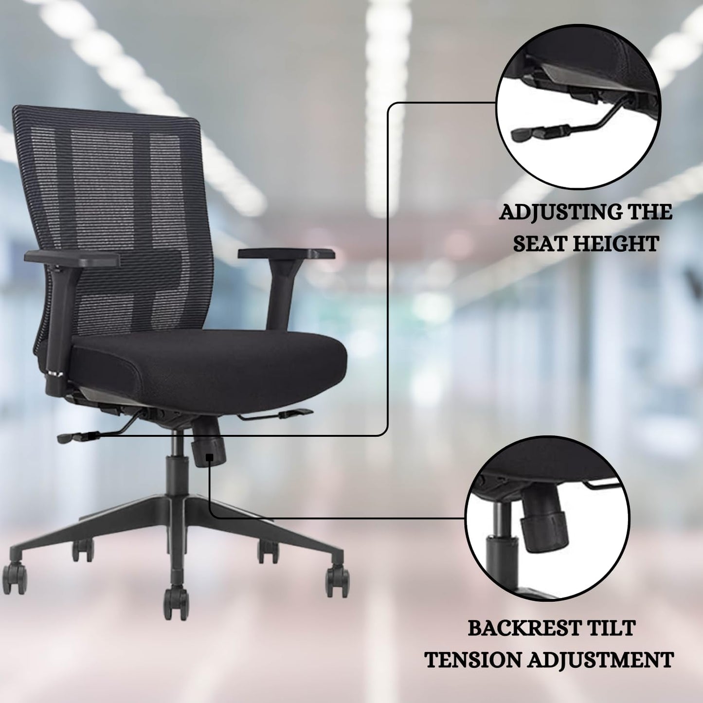 Bitchair Ergonomic Mesh Conference Room Chair - Adjustable Lumbar Support Computer Desk Chair with Height Adjustable Arms - Seat Depth Adjustable Office Chair - (Black) (Pack of 2)