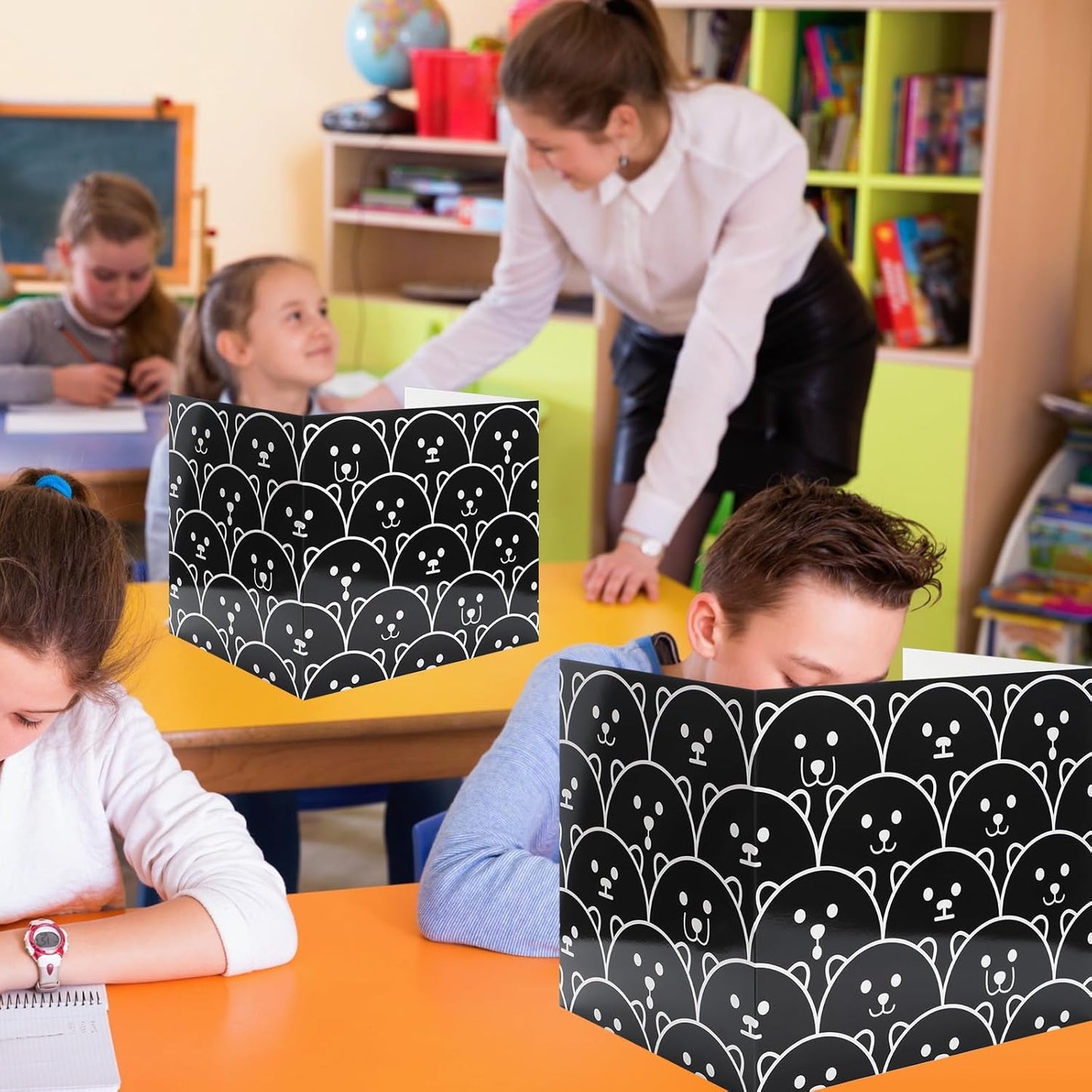 Crtiin 24 Pcs Privacy Boards Desk Privacy Folders Standard Privacy Board School Privacy Cardboard Board Desk Dividers for Student Desks Reduces Distractions Keep Eyes from Wandering (Black)