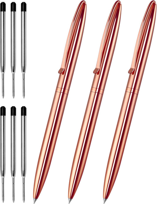 Cambond Ballpoint Pens, Guest Pen Stainless Steel Nice Pens for Guest Book Uniform Christmas Gift - Black Ink (1.0mm Medium Point), 3 Pens with 6 Extra Refills (Rose Gold),3 Count (Pack of 1)